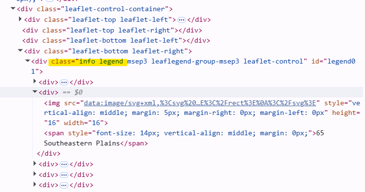 screenshot from the 'elements' pane of the browser's developer tools, which shows a div with several nested divs.